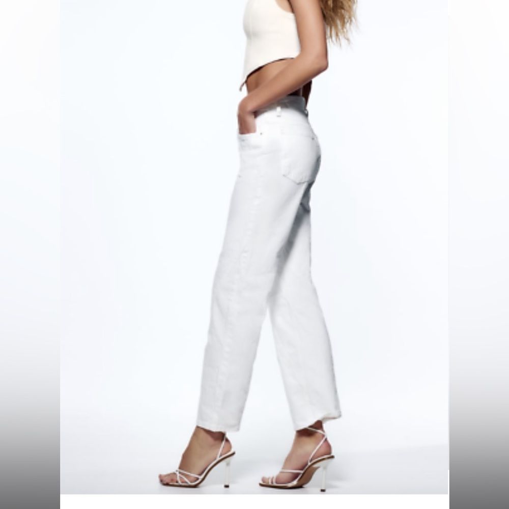 NWT ZARA WOMAN HIGH RISE STRAIGHT
LEG JEANS WHITE - Picture 6 of 9